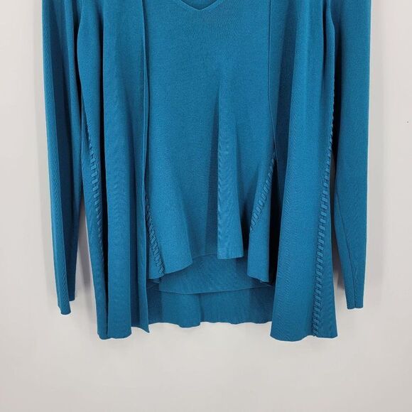 Vintage 90's Valerie Open Cardigan Sweater Set Sz M Turquoise Braided Edge - Picture 14 of 16